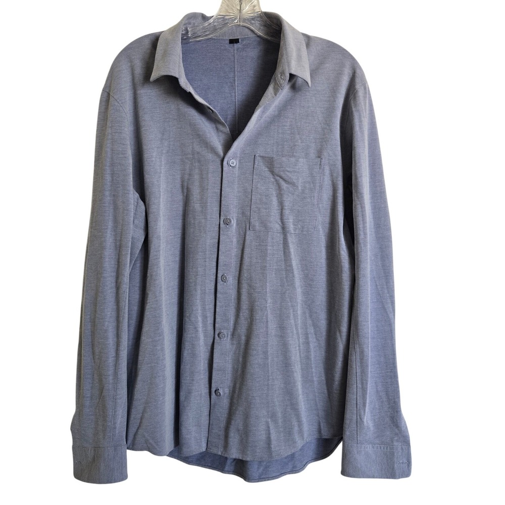 Lululemon Sz L Men's Commission Long Sleeve Shirt Blue‎ Button Front Performance